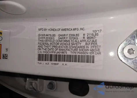 2018 Honda Accord Touring from USA, damaged, VIN 1HGCV1F91JA018675